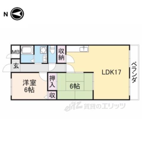 サンハイツ寝屋川(2LDK/4階)の間取り写真
