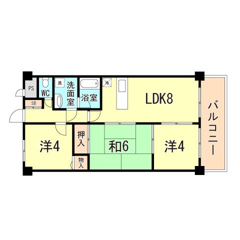 日宝アドニス塩屋(3LDK/5階)の間取り写真