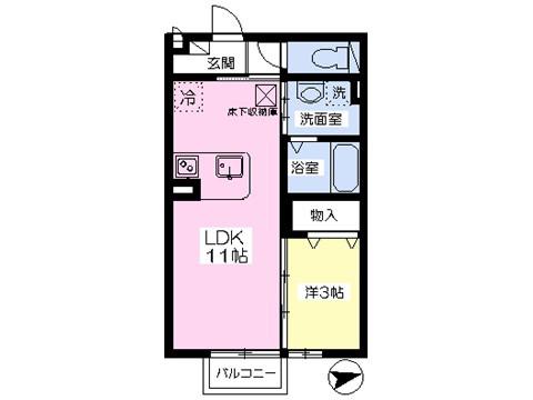 ロイヤルレセンテB(1LDK/2階)の間取り写真