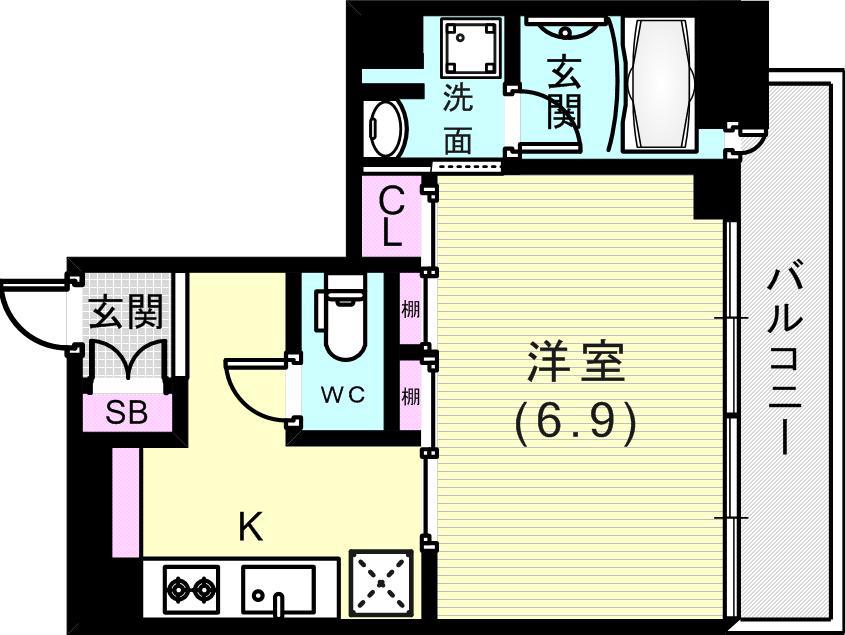 レジディア神戸元町(1K/14階)の間取り写真