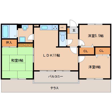 ヒルズ奈良・高円(3LDK/1階)の間取り写真