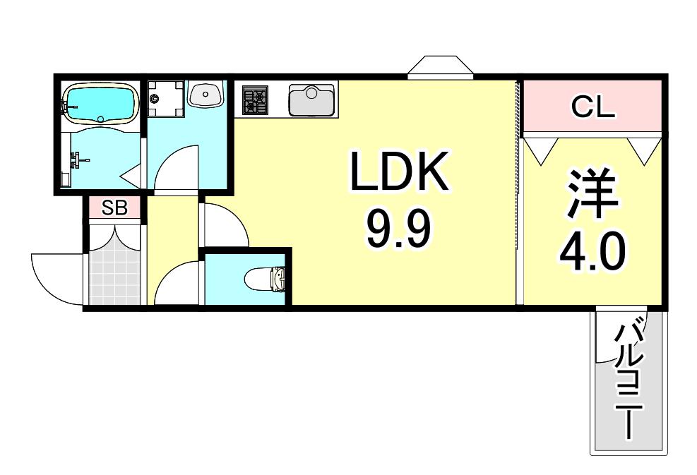 LA-CREA潮江(1LDK/1階)の間取り写真