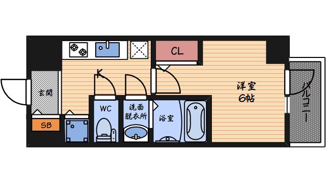 エスリードレジデンス大阪福島フロント(1K/14階)の間取り写真