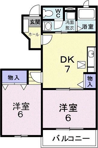 グランドゥールこだまVI(2DK/1階)の間取り写真