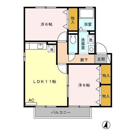 サニーフラット若園D棟(2LDK/2階)の間取り写真