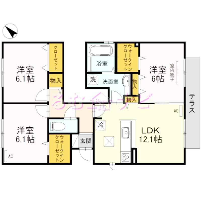 D-ROOM野間弐番館(3LDK/1階)の間取り写真