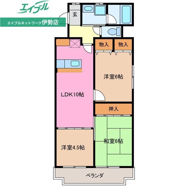エスペランサ磯部(3LDK/4階)の間取り写真
