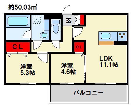 アークパルシモン(2LDK/3階)の間取り写真
