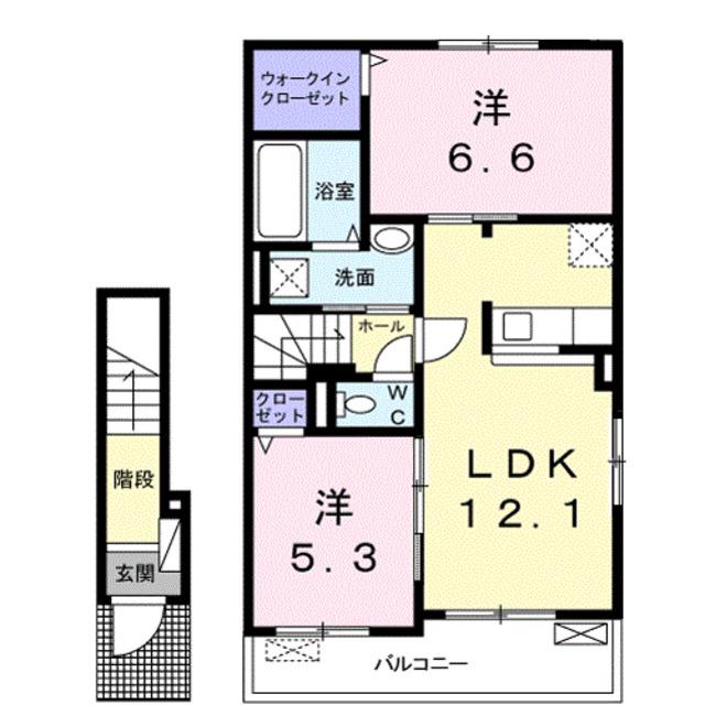 プリムヴェール(2LDK/2階)の間取り写真