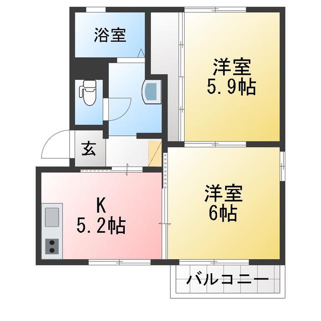 エミネンス野中 A(2K/2階)の間取り写真