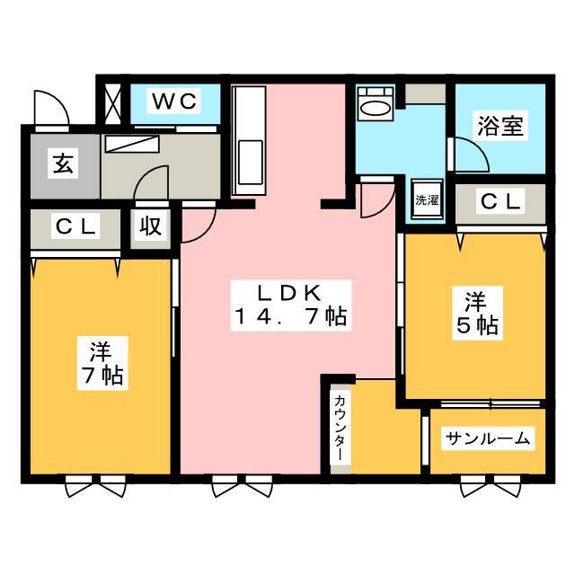 メゾン・シャルドネ岐大前(2LDK/4階)の間取り写真