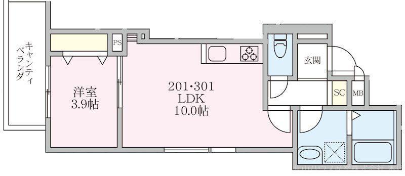 SERES PROMENADE(1LDK/2階)の間取り写真