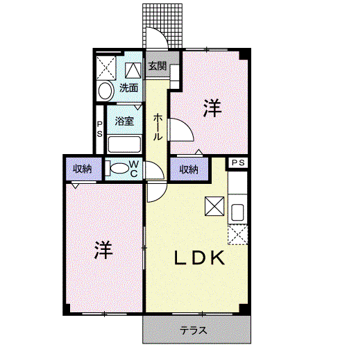 スクエアコート(2LDK/1階)の間取り写真