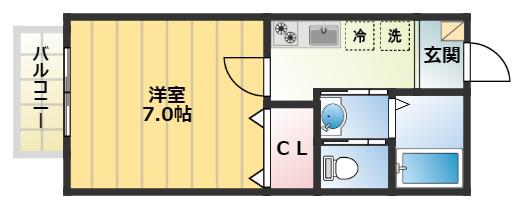 ドムス都賀(1K/2階)の間取り写真