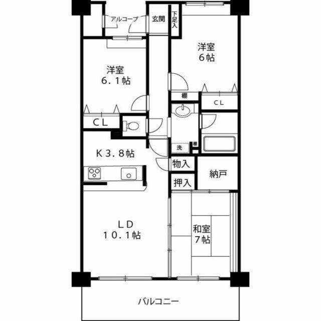 アソシエール野方(3LDK/3階)の間取り写真