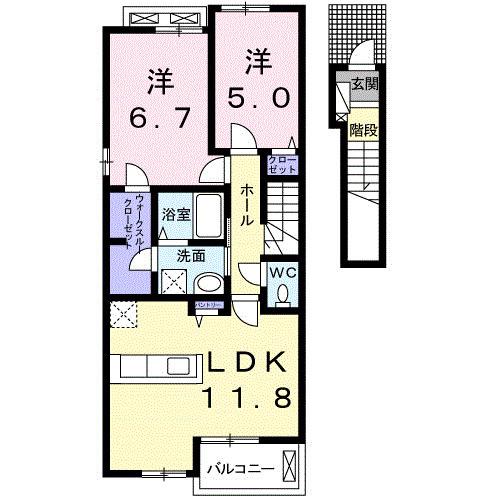 エヴァ C(2LDK/2階)の間取り写真