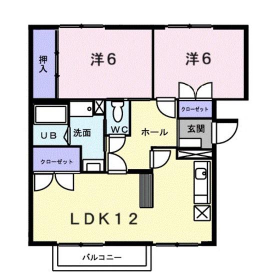 ドゥエリングT(2LDK/2階)の間取り写真