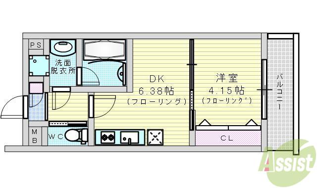 ガレリア南豊中(1DK/1階)の間取り写真