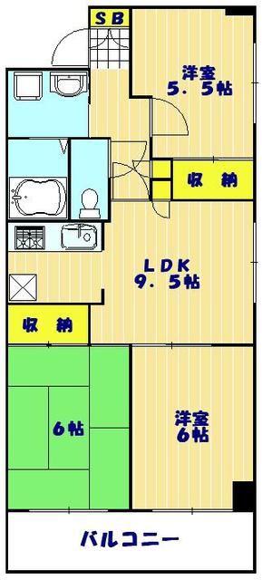 サンドミールさわらび(3DK/2階)の間取り写真
