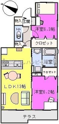 グランドール(2LDK/1階)の間取り写真