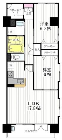 アモローソ仙台駅東(2LDK/9階)の間取り写真