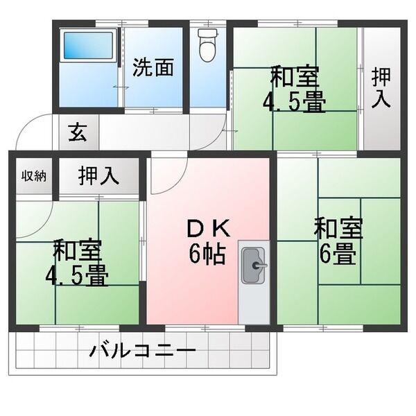 名鉄常滑線 聚楽園駅 徒歩28分 5階建 築58年(3DK/2階)の間取り写真