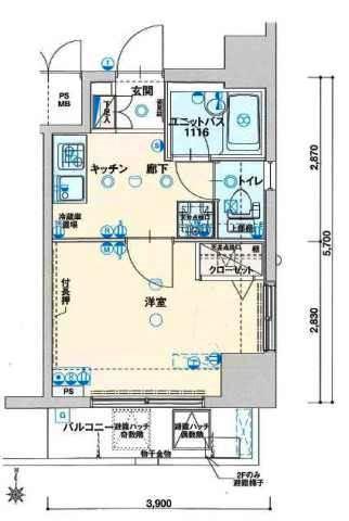 ヴェルト三軒茶屋II(1K/6階)の間取り写真