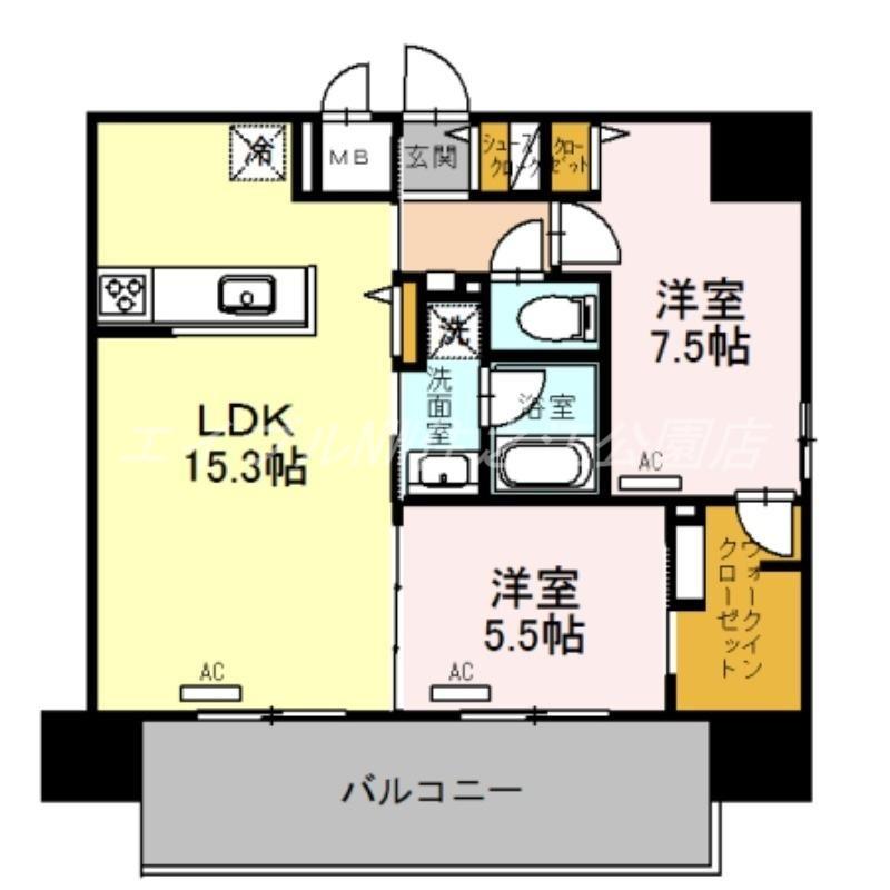 パンドノール住吉大社(2LDK/6階)の間取り写真