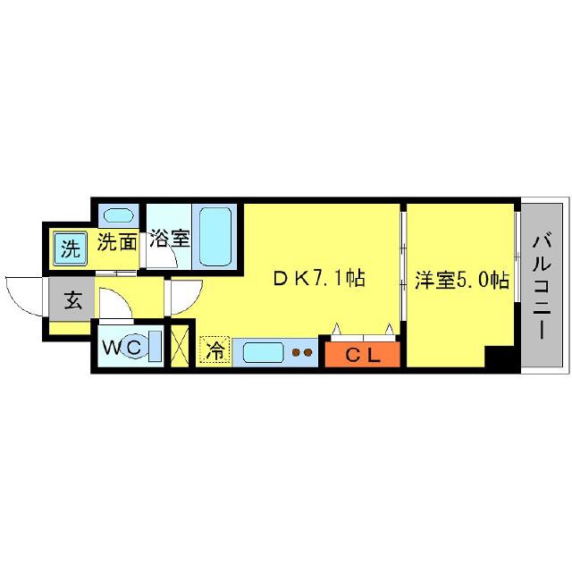 BRAVI南堀江(1DK/10階)の間取り写真