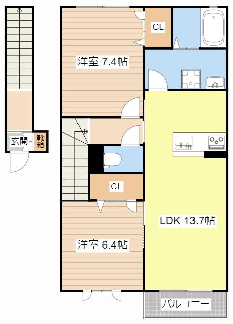 コートびわ(2LDK/2階)の間取り写真