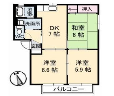 バリュージュヤシマA・B・C・D棟(3DK/2階)の間取り写真