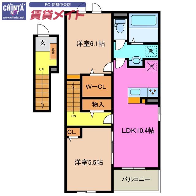 ラ・ルミエール A(2LDK/2階)の間取り写真
