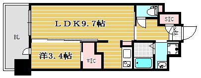 アルファシオベイス博多(1LDK/11階)の間取り写真
