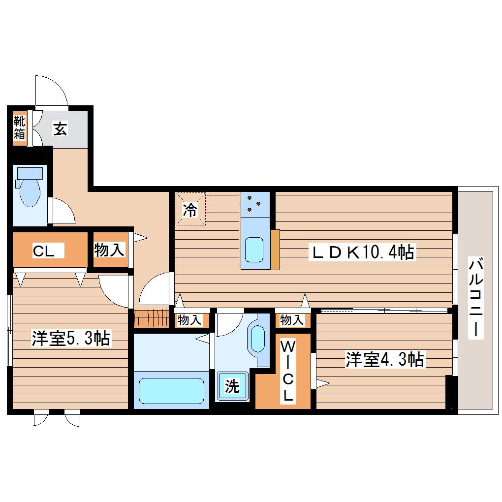D-ROOMあすと長町 II(2LDK/2階)の間取り写真