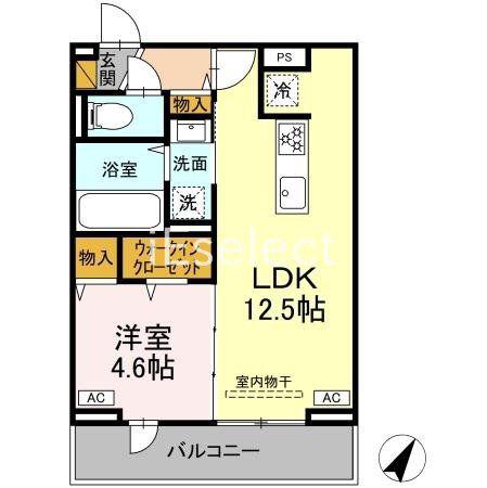 D-ROOM汐見丘A(1LDK/2階)の間取り写真