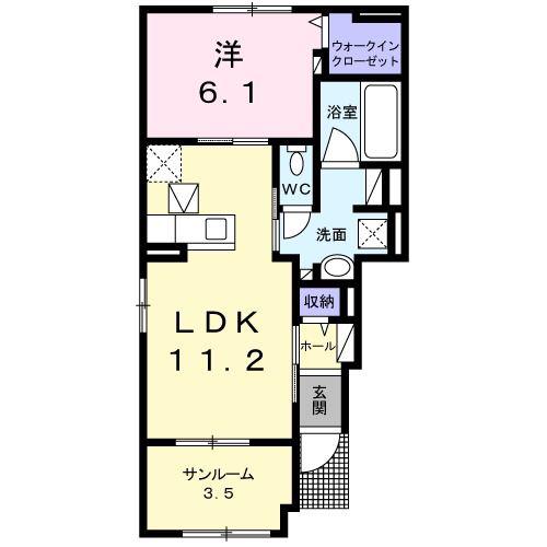 カトレア ピンク(1LDK/1階)の間取り写真