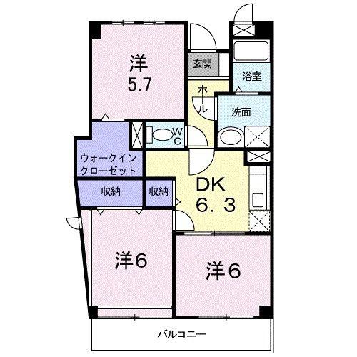 カルム香西(3DK/2階)の間取り写真