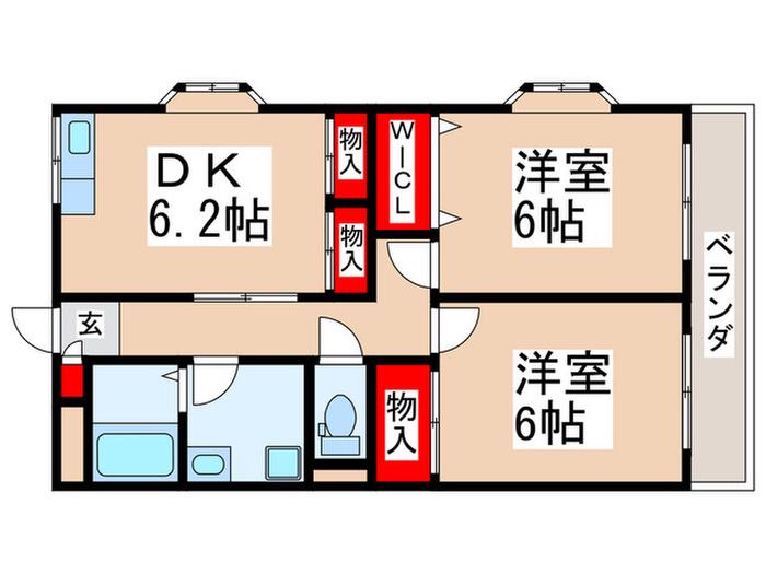 アムールオオカサ(2DK/2階)の間取り写真