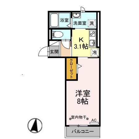 レジデンス大府駅クロス(1K/2階)の間取り写真