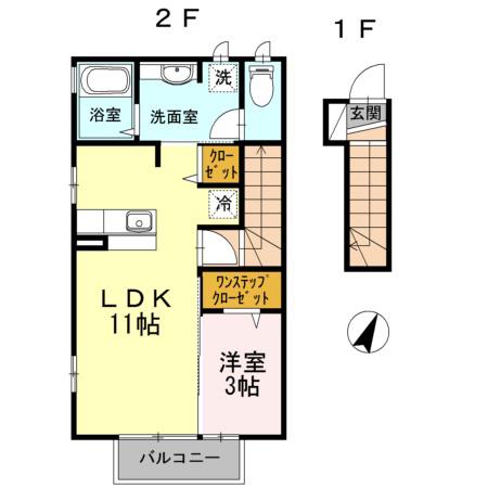 ファミユ中山(1LDK/2階)の間取り写真