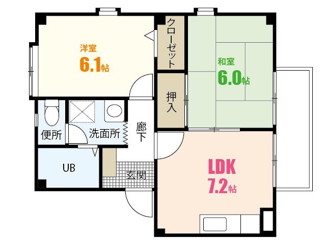 フォブールTESHIMA(2DK/2階)の間取り写真