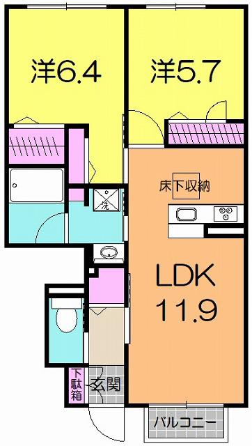 シンセイハウスI(2LDK/1階)の間取り写真