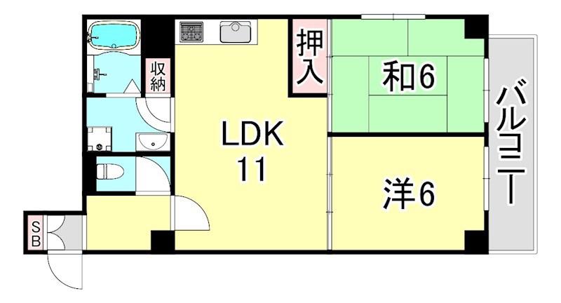 ロイヤルメゾン鹿塩壱番館(2LDK/2階)の間取り写真