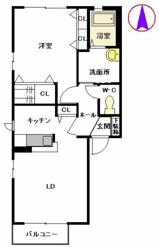 ファミールオガタ D棟(1LDK/2階)の間取り写真