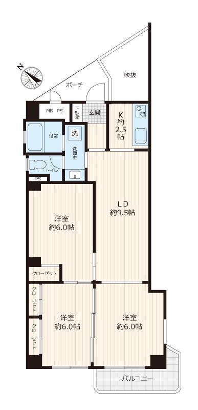 第2サンライトマンションC棟(3LDK/2階)の間取り写真