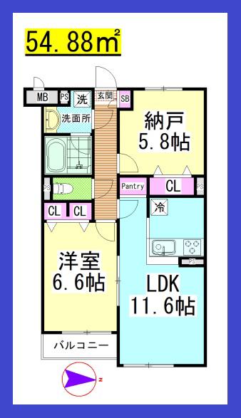 SF BRANCHE(1SLDK/1階)の間取り写真