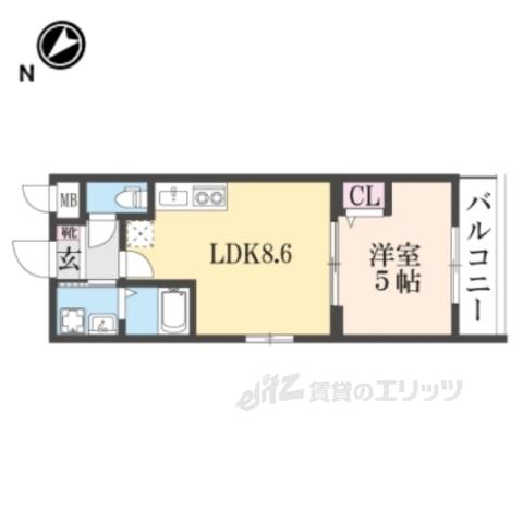 グランディール亀岡(1LDK/5階)の間取り写真