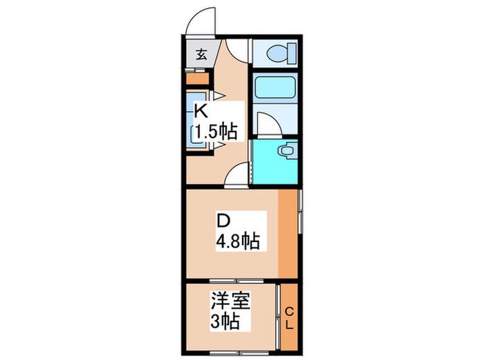 メニーズコート創成タウン C棟(1DK/2階)の間取り写真