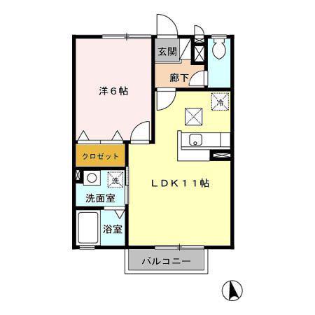 モナリエ城下(1LDK/1階)の間取り写真