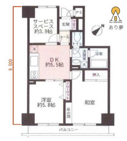 山下公園サンライトマンション弐号棟 弐号棟(3DK/5階)の間取り写真